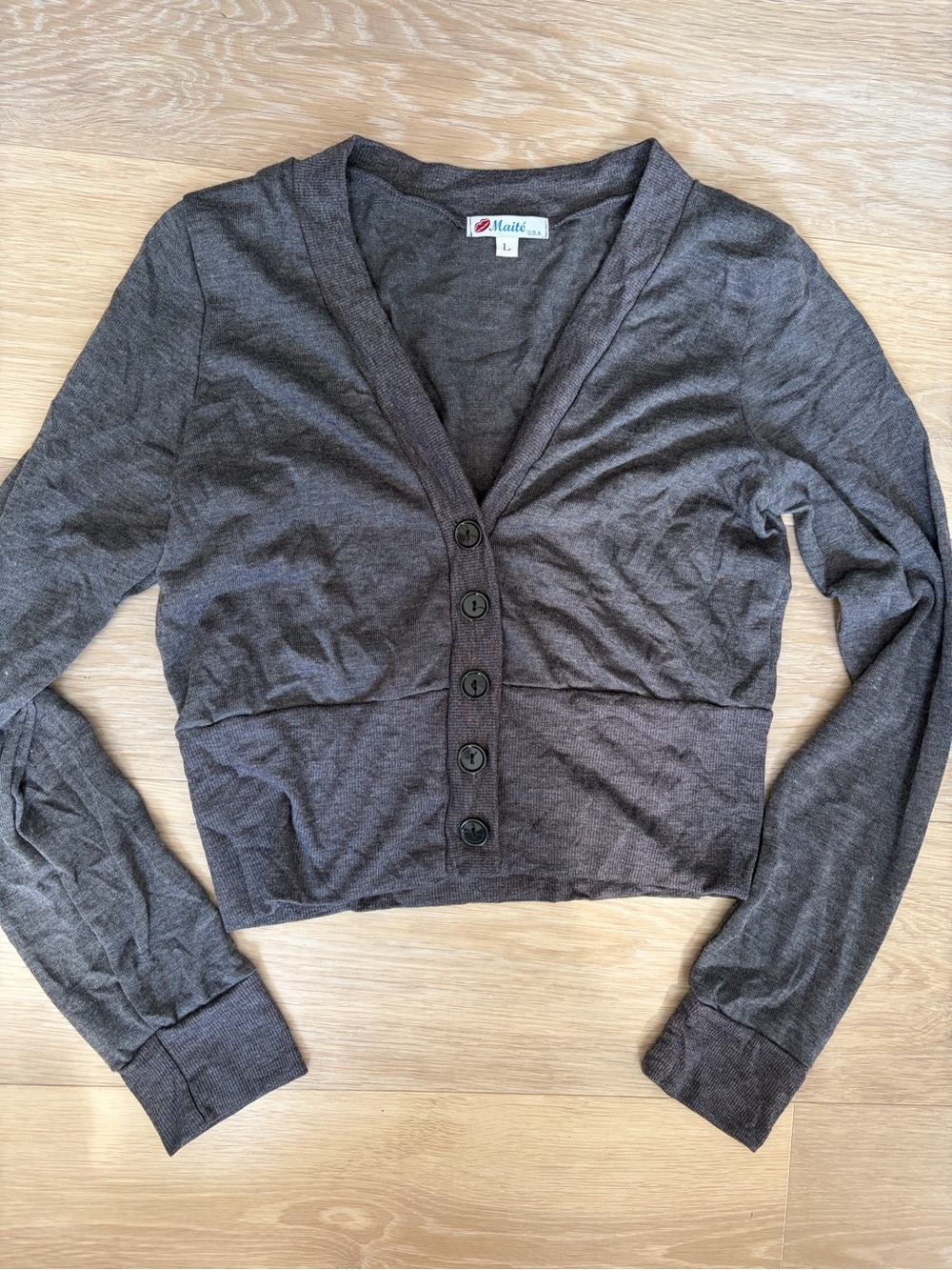 Y2K Maite U.S.A. Charcoal Gray Cropped Button Cardigan Size L